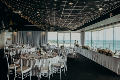 reception setup with water views