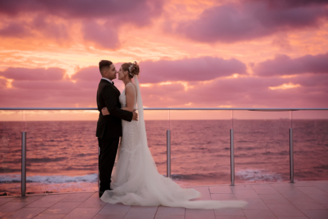 beautiful pink + orange sunset water photo