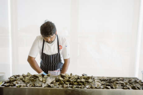 oyster shucking station, water venue